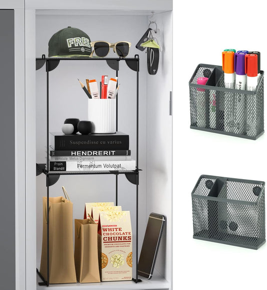 Neudeco Locker Accessories and Decor Kit, Including Mesh Shelf, Organizer, Magnetic Basket and Pen
