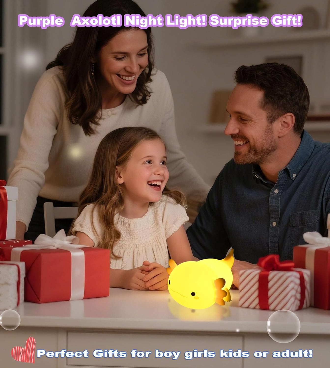 HAPPYBAG Axolotl Night Light,Cute Axolotl lamp Gifts for Kids,Dimmable Silicone Animal Nursery