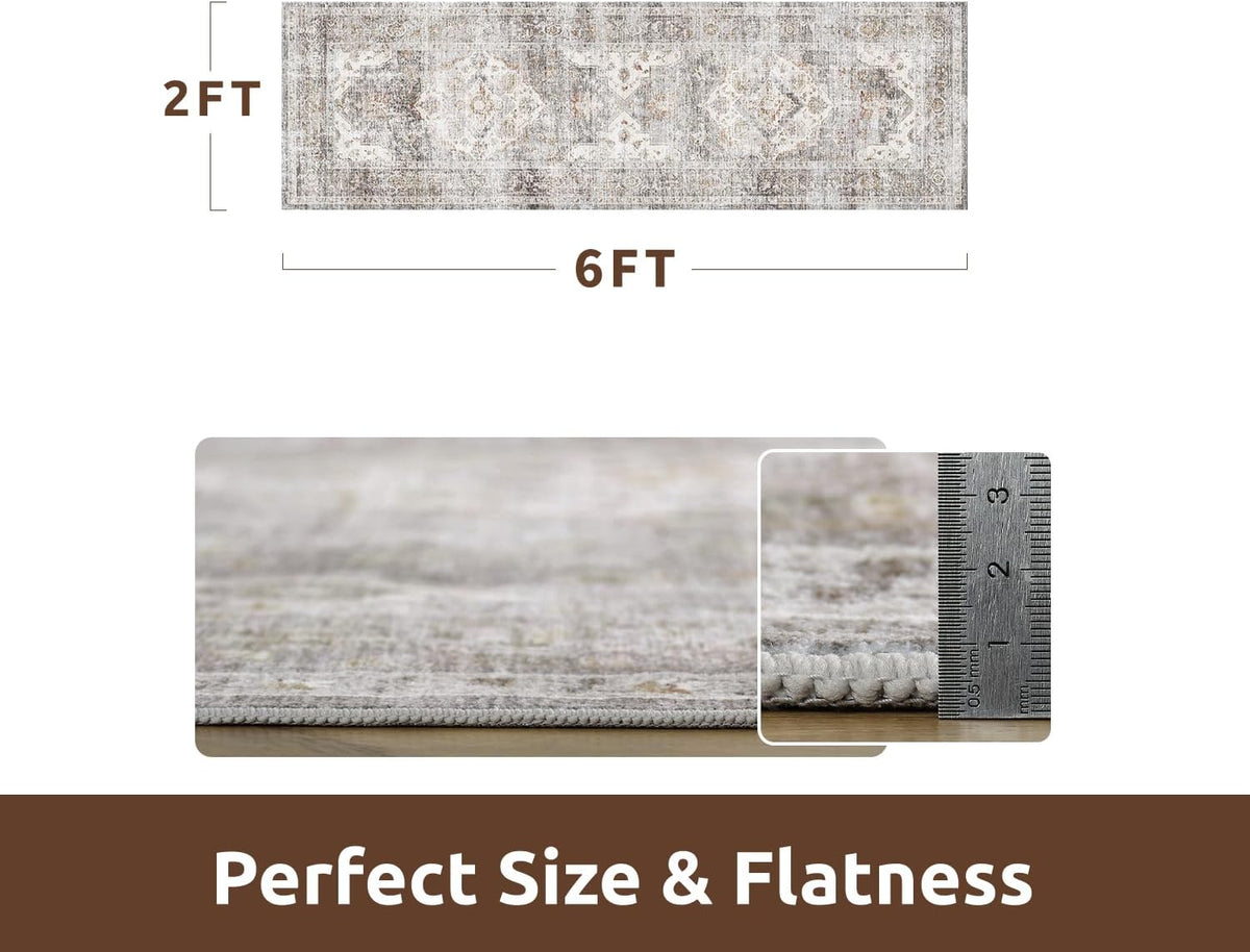 AMOAMI-2X6 Runner Rug-Washable Runners for Hallways-Soft Non Slip Bedside Rugs for Bedroom-Vintage