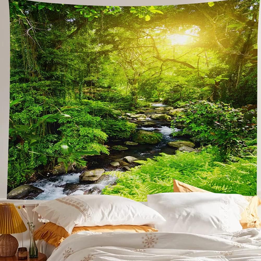 Llamazing Forest Creek Landscape Tapestry - Home Decor for Living Room and Bedroom - Magic Curtain