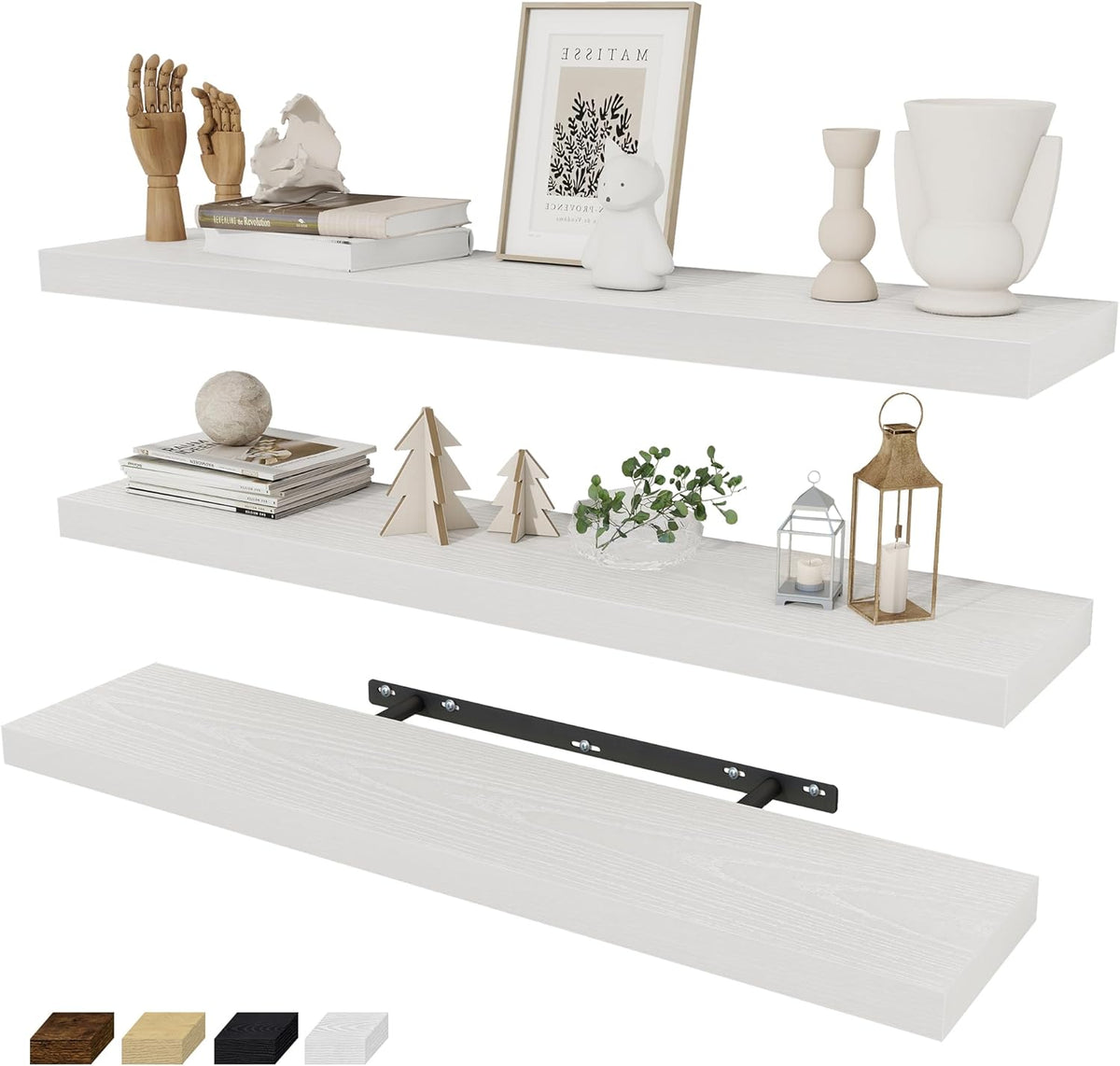 Fun Memories 32 Inch Floating Shelves Wall Shelf Set of 3, White Bathroom Shelves 32 Inch