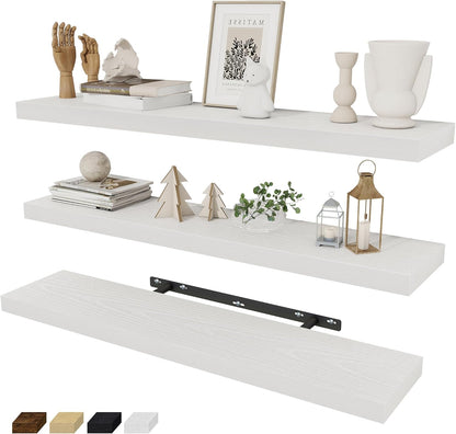 Fun Memories 32 Inch Floating Shelves Wall Shelf Set of 3, White Bathroom Shelves 32 Inch
