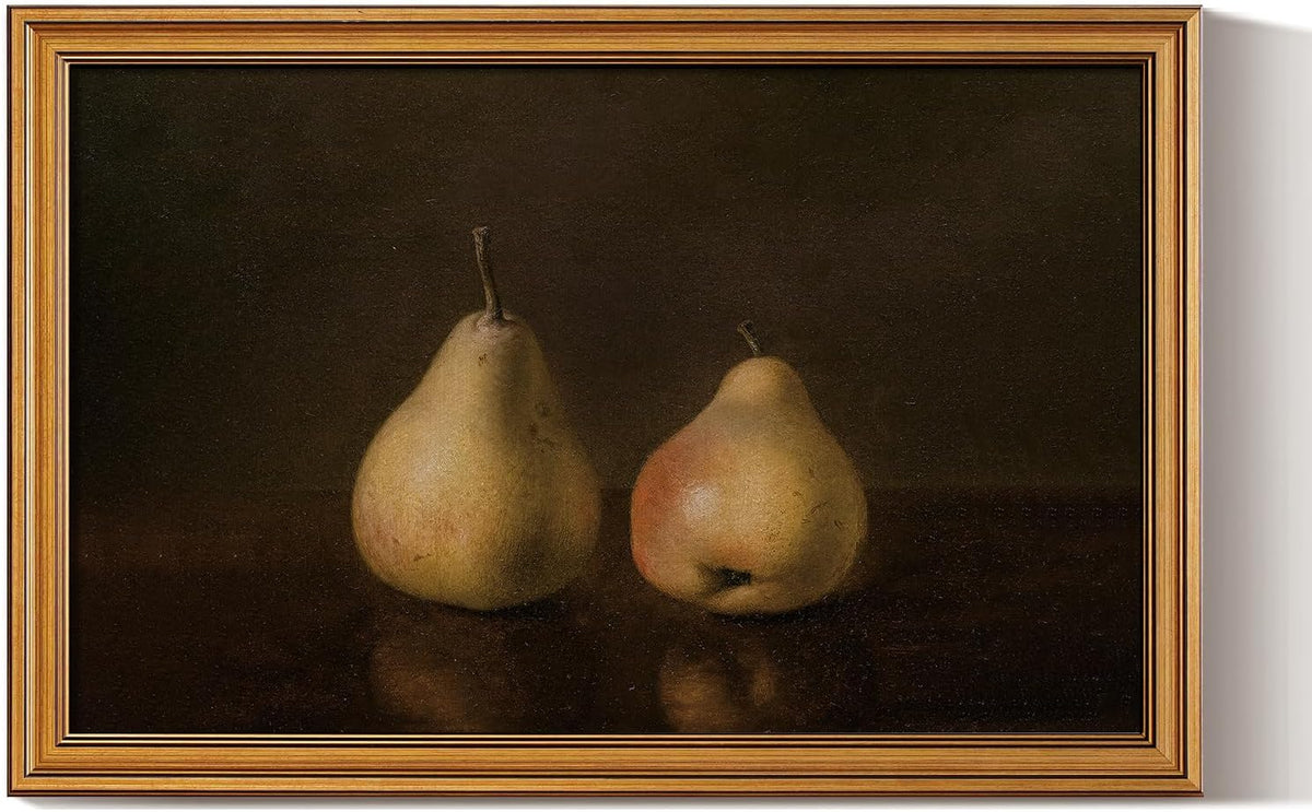 HUARCEY Gold Framed Vintage Wall Art for Living Room, Pear Fruits Painting Prints Shelf Decor for