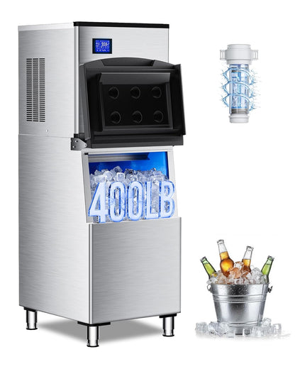 Commercial Ice Maker Machine 400 LBS/24H, Undercounter Large Ice Makers 250 LBS Storage Bin and 156