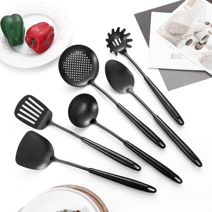 304 Stainless Steel Cooking Utensils,6 Pcs Kitchen Cooking Utensils Set with Spatula, Solid Spoon