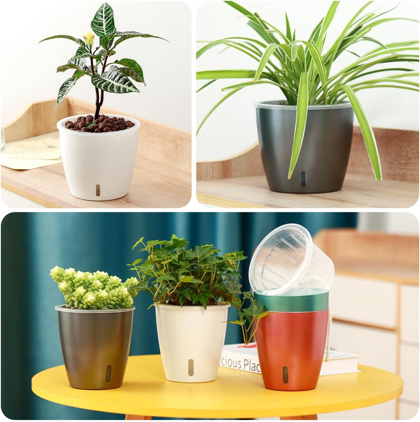 Self Watering Pots for Indoor Plants, 6-Pack 5'' Self Watering Planter with Drainage Holes, Small