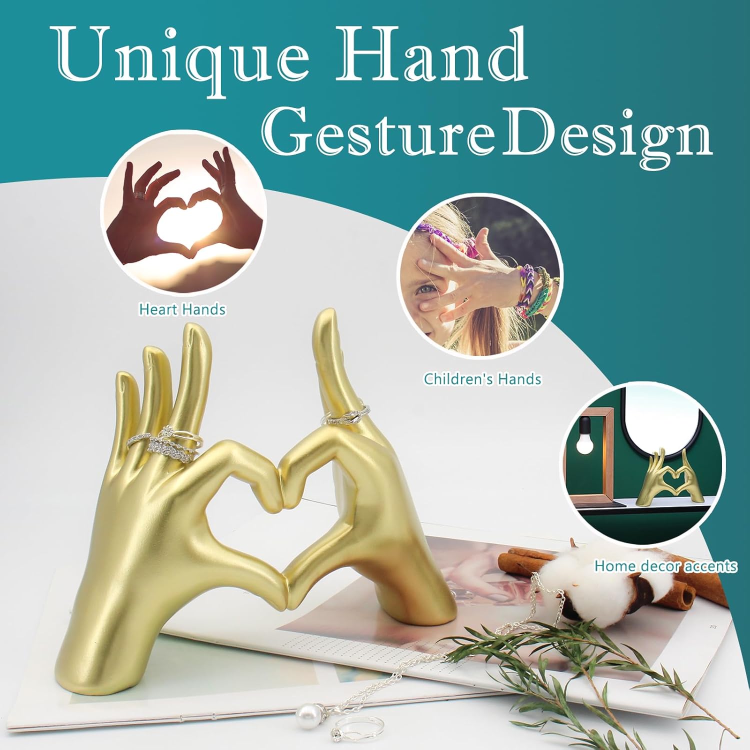 Accessoryway Gold Heart Hands Decor Sculpture,Small Love Heart Gesture Decorative Sign Sculpture