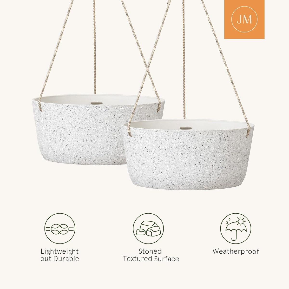 La Jolie Maison Large Hanging Planters - 12 Inch Outdoor Flower Pots, Hanging White Planters Set of