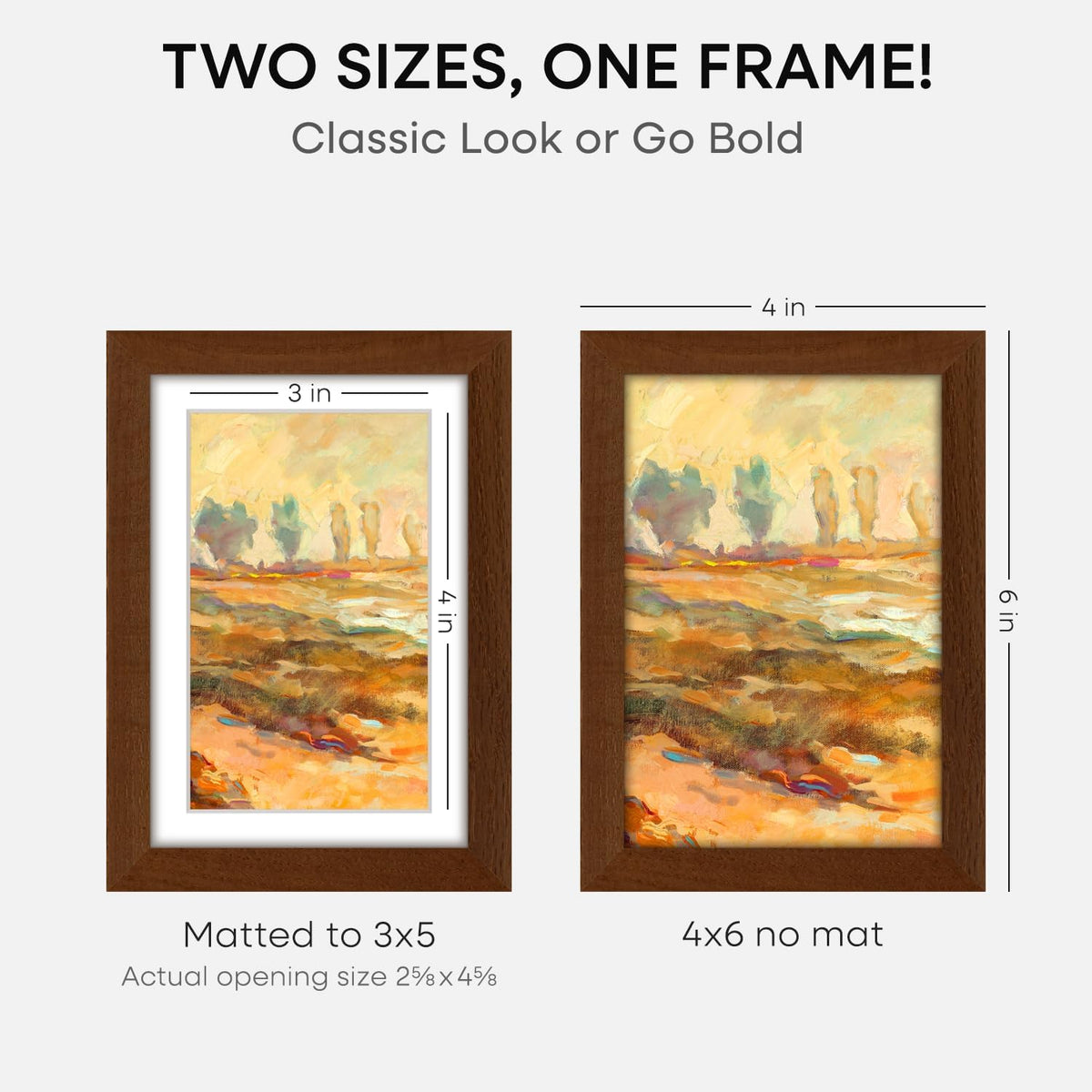 Homeforia 4x6 Brown Picture Frame, High End Dark Oak 4x6 Wooden Frames with Mat 3x5 Photo, 4 x 6
