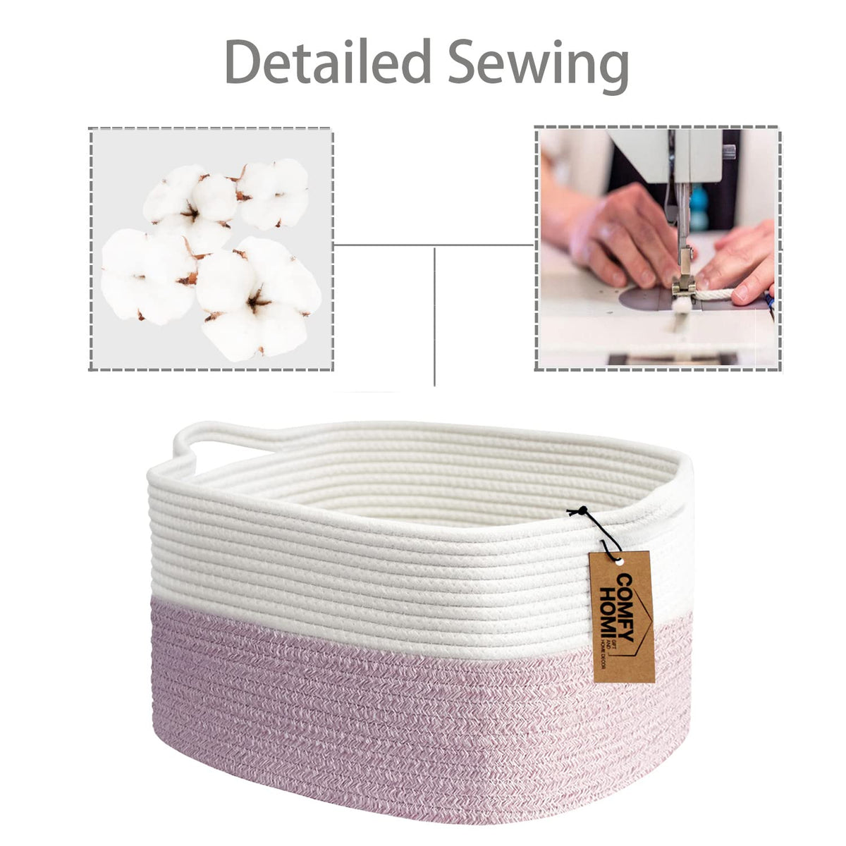COMFY-HOMI Cotton Rope Woven Medium Basket with Handles for shelf，Cloth Storage Basket for