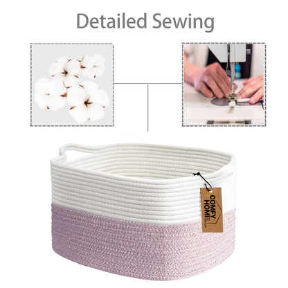 COMFY-HOMI Cotton Rope Woven Medium Basket with Handles for shelf，Cloth Storage Basket for