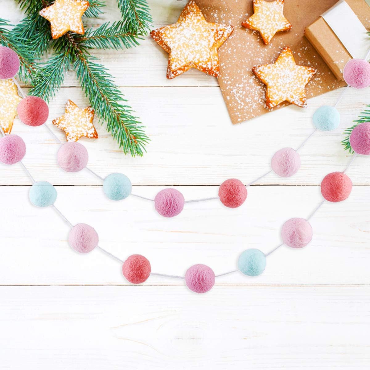 CCINEE 9.8 Feet Felt Ball Garland Pink Pom Poms Balls Strings (24Pieces Bulk) Handmade 4 Colors