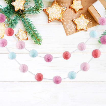 CCINEE 9.8 Feet Felt Ball Garland Pink Pom Poms Balls Strings (24Pieces Bulk) Handmade 4 Colors