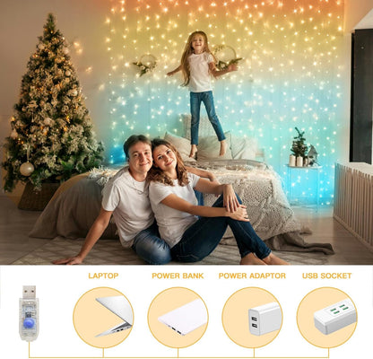 suddus Curtain Lights, 180 Led 6.5 * 5.9ft Sunset Curtain Fairy Lights USB, Hanging Lights for