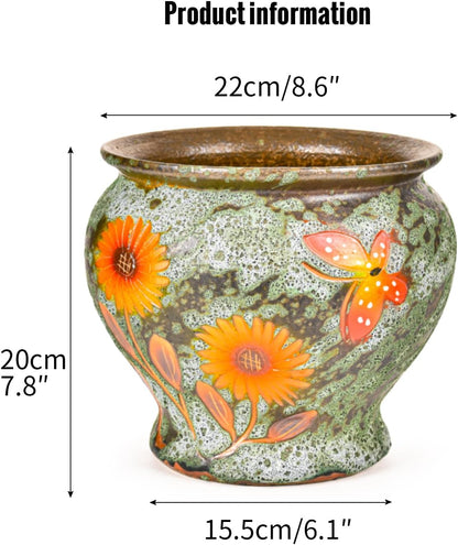 Sungmor Ceramic Hand Painted Succulent Flower Pots, 9 Inch Large Pottery Pots for Indoor Outdoor