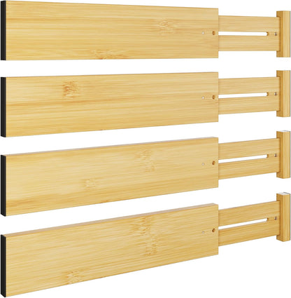 BAMEOS 4 pcs 3" High Bamboo Drawer Dividers Adjustable Drawer Organizer Expandable Drawer