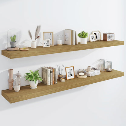 Marsmiles 72" Floating Shelves for Wall, Wooden Shelves with Invisible Brackets Set of 2, Rustic