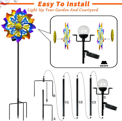 60 Inch Solar Wind Spinner Outdoor - Double-Sided Rotating Colorful Kinetic Wind Spinners for