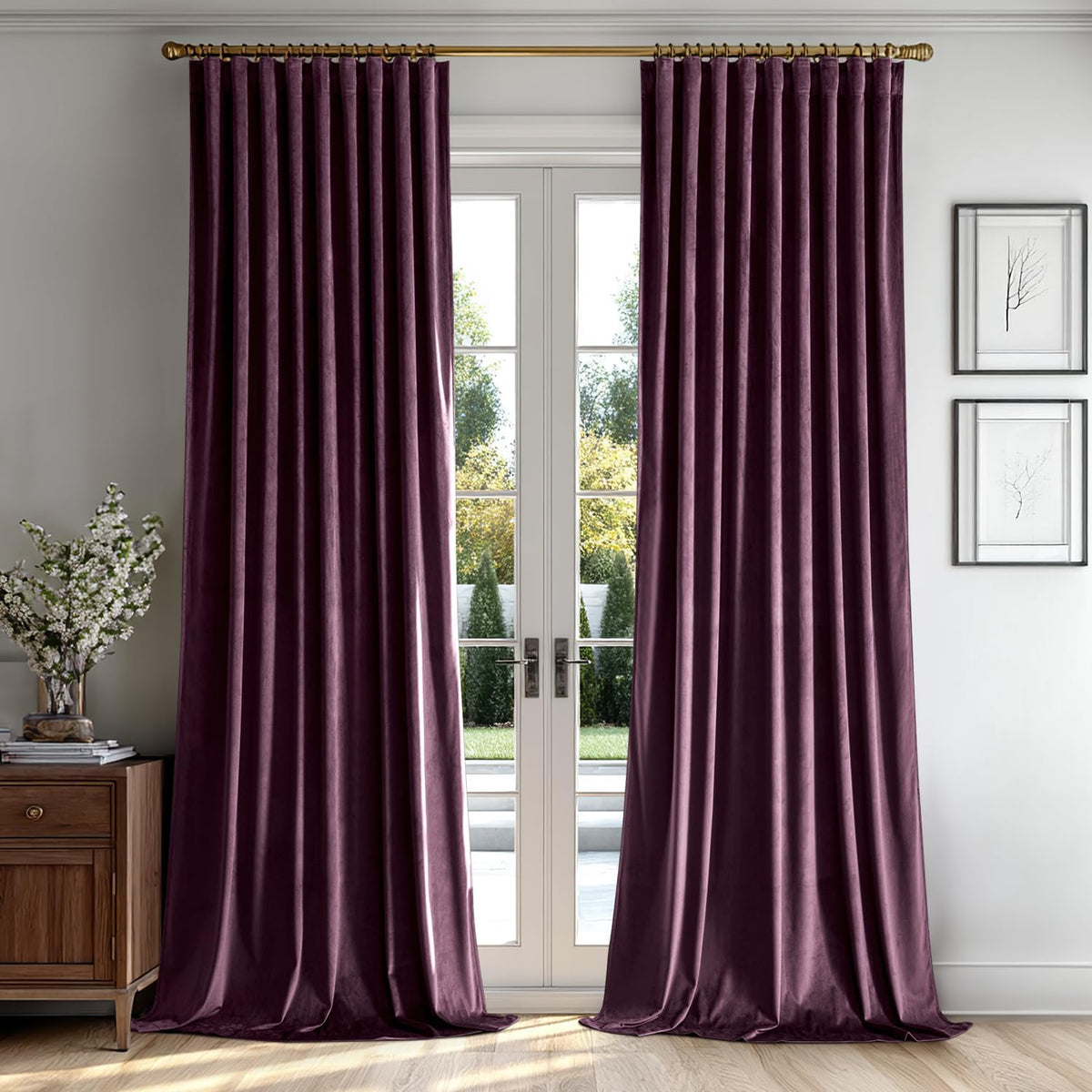 MIULEE Dark Purple Velvet Curtains 108 inches 2 Panels - Luxury Room Darkening Window Drapes for