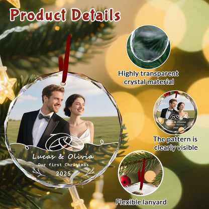 Custom Christmas Ornament Glass-Personalized Christmas Ornaments with Photo/Name/Date/Text,Wedding