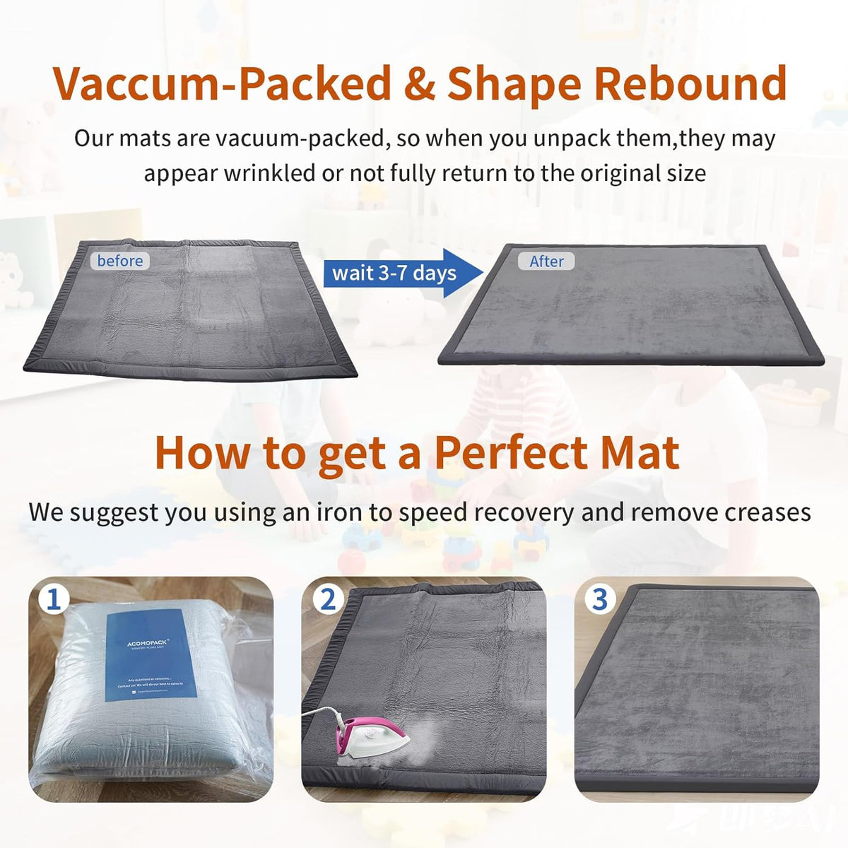 ACOMOPACK Baby Play Mat for Floor,1.3" Thick Memory Foam Area Rug for Living Room,Soft Velvet