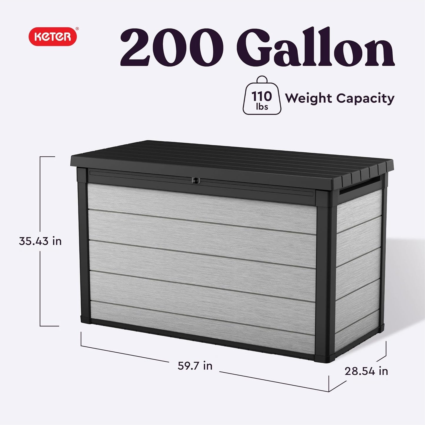 Keter Denali 200 Gallon Resin Large Deck Box with Double Wall 20mm Panels - Paintable and