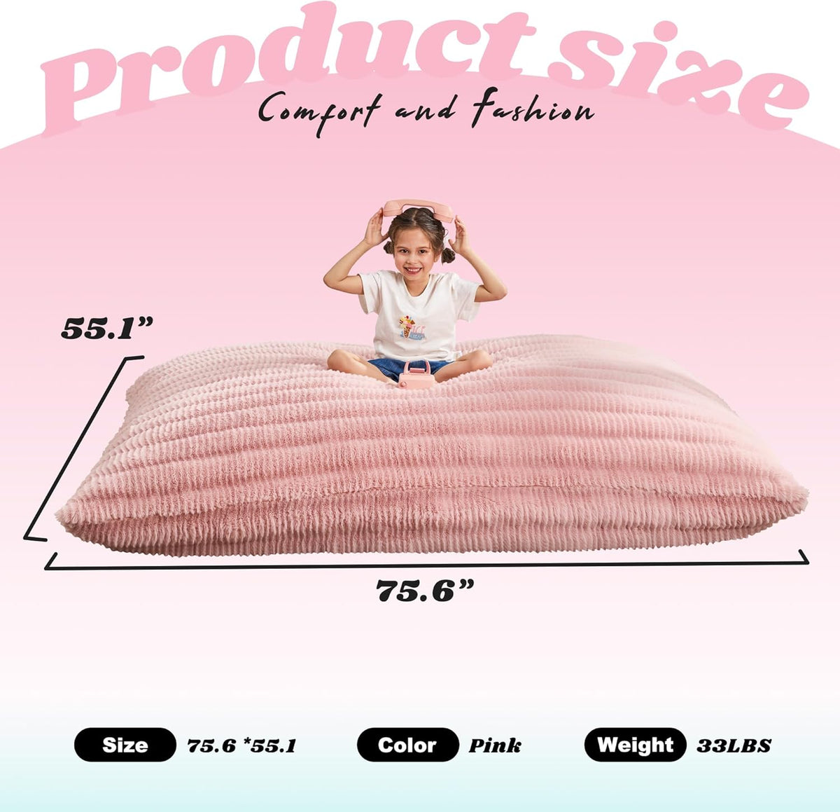 Hobestluk 3 in 1 Bean Bag Chair Giant Bean Bag Chairs for Adults with Ripple Cover Convertible Bean
