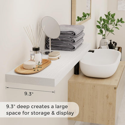 Fun Memories White Floating Shelves 36 Inch Long, 9 Inch Deep Wall Shelves Set of 2, 36 x 9