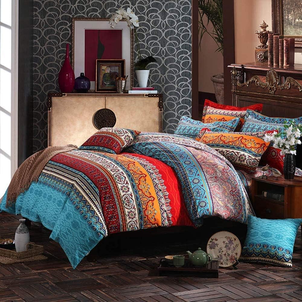 ABREEZE 3Pcs Bohemia Retro Bedding Ethnic Vintage Floral Duvet Cover Boho Bedding 100% Brushed