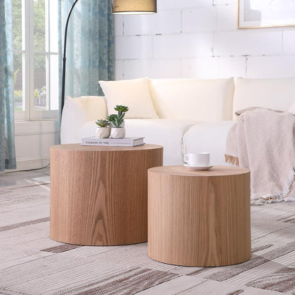 WILLIAMSPACE 18.9" Round Nesting Coffee Table Set of 2, Modern Wooden Coffee Tables Circle Side