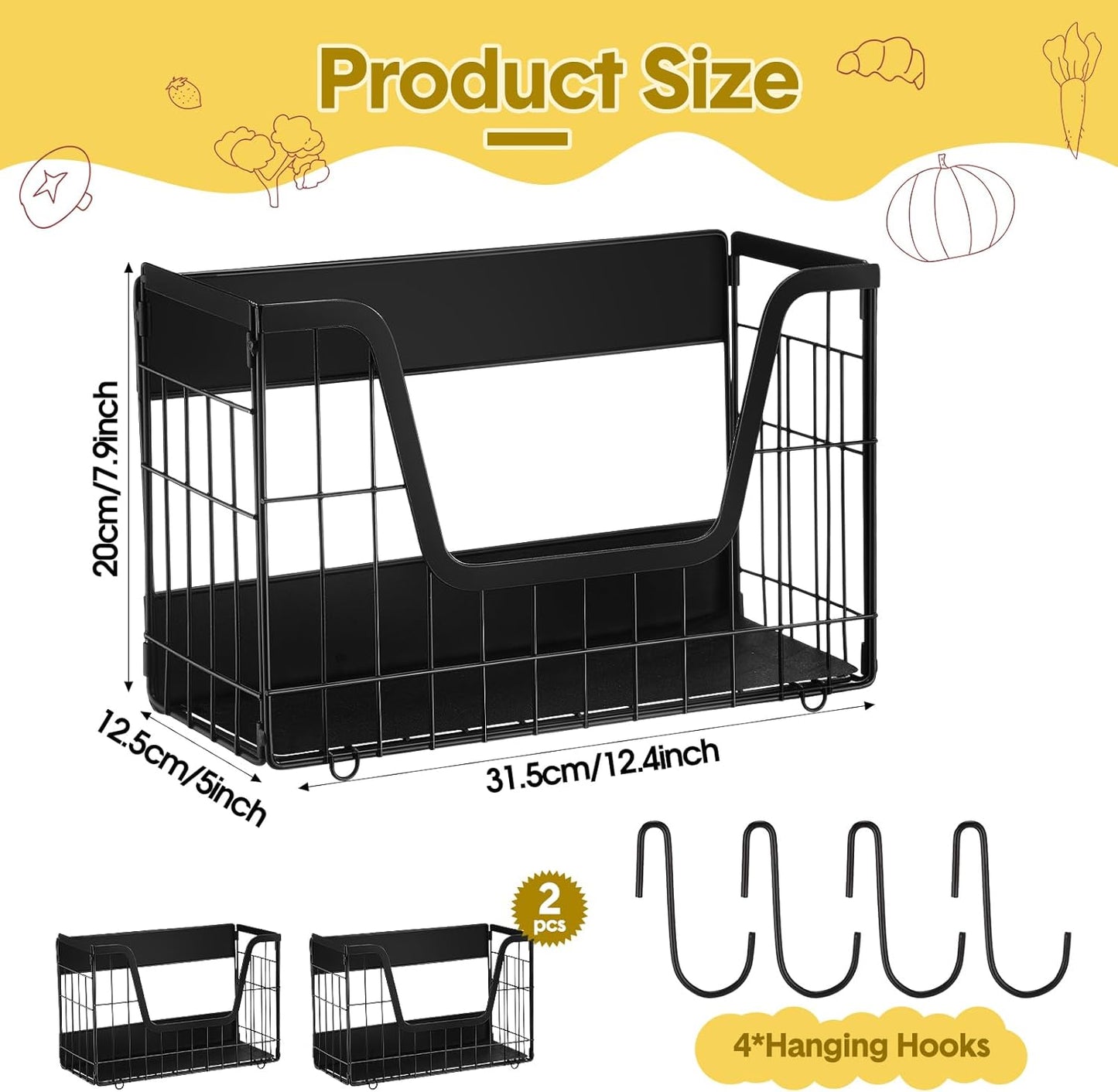 2 Pack Magnetic Shelf for Fridge Fruit Storage Container Fridge Magnetic Baskets Fruit Potato Onion