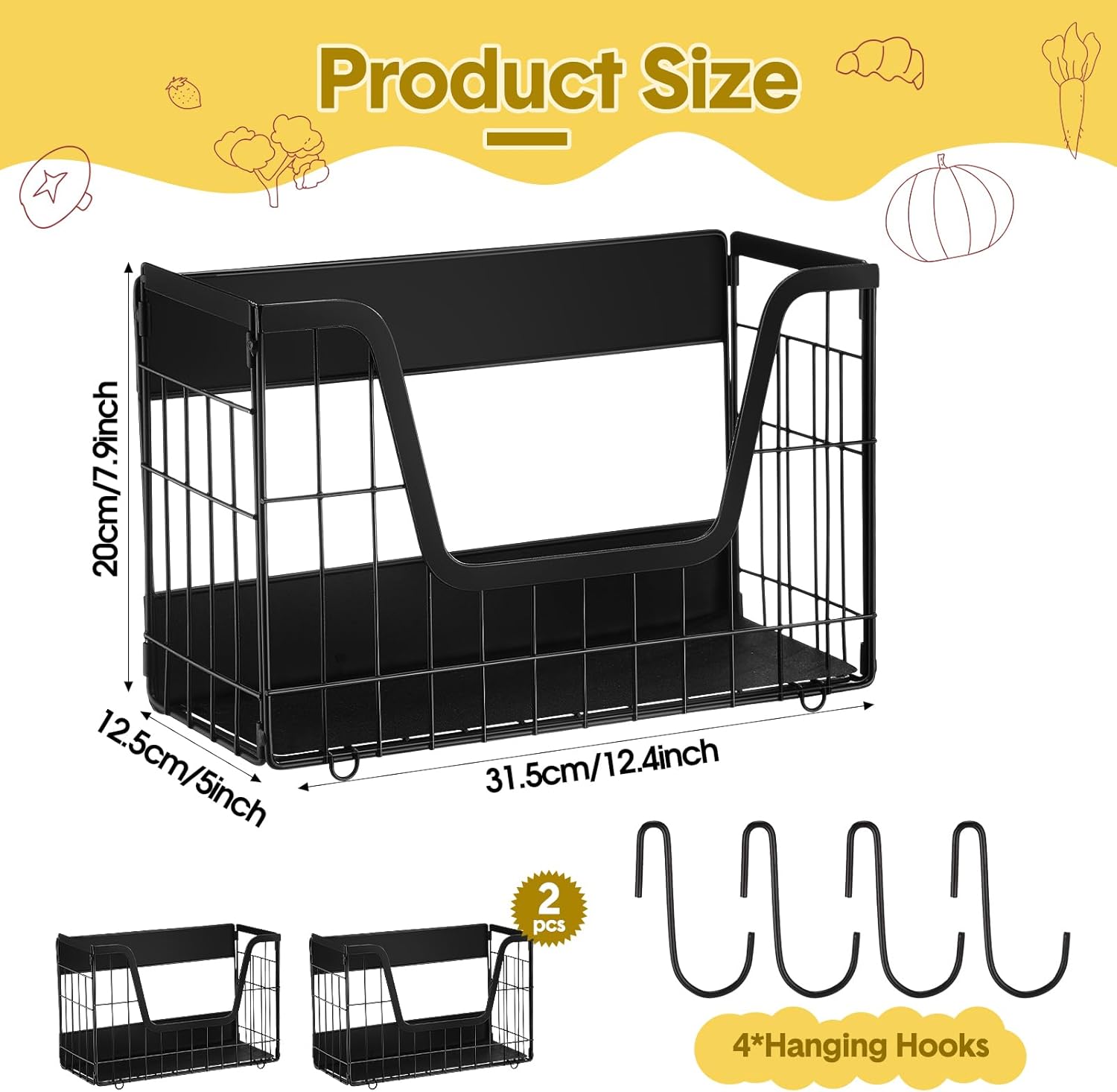 2 Pack Magnetic Shelf for Fridge Fruit Storage Container Fridge Magnetic Baskets Fruit Potato Onion