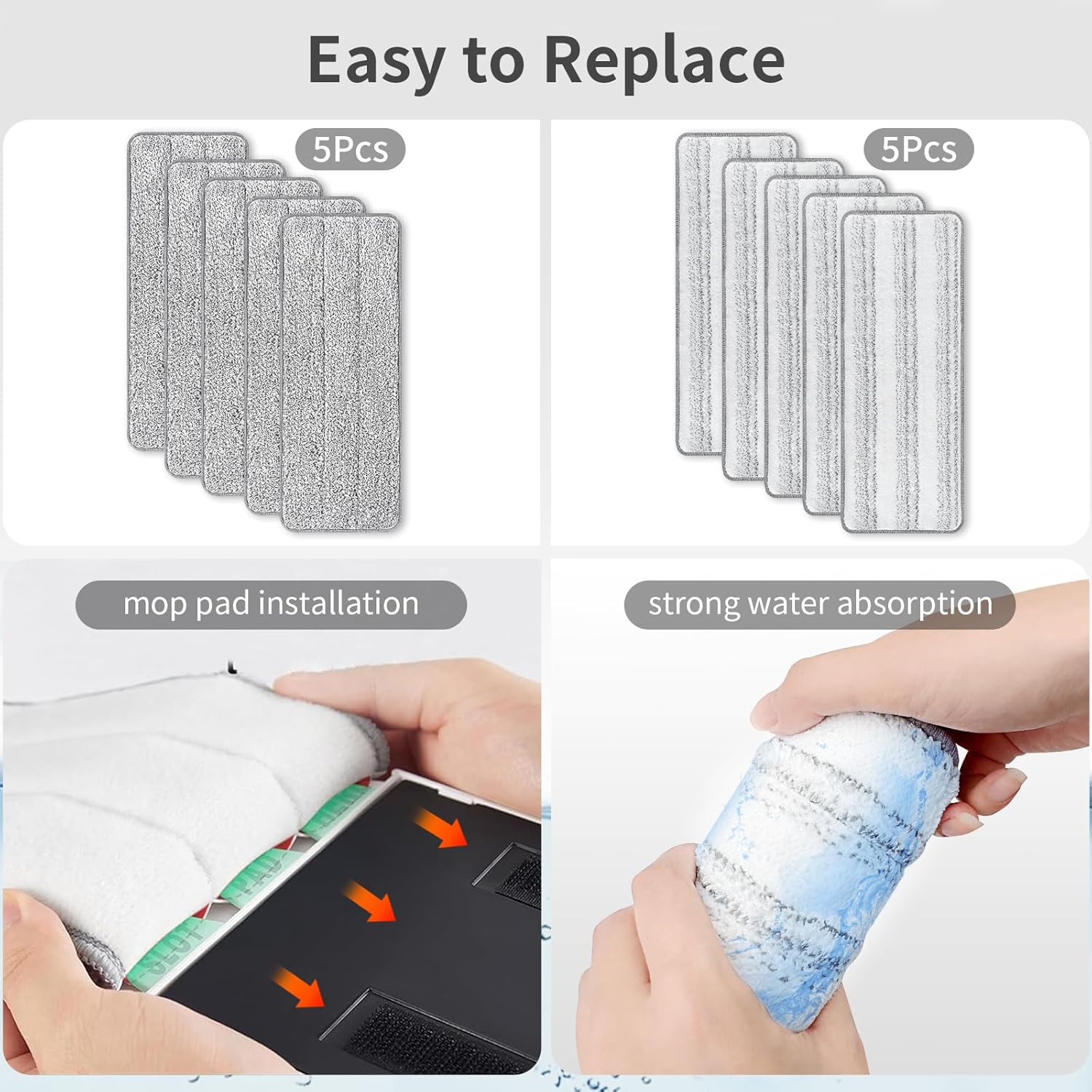 10Pcs Joymoop Mop Replacement Pads, 13 * 4.9'' Universal Mop Pads Mop Head Refills Washable Wet