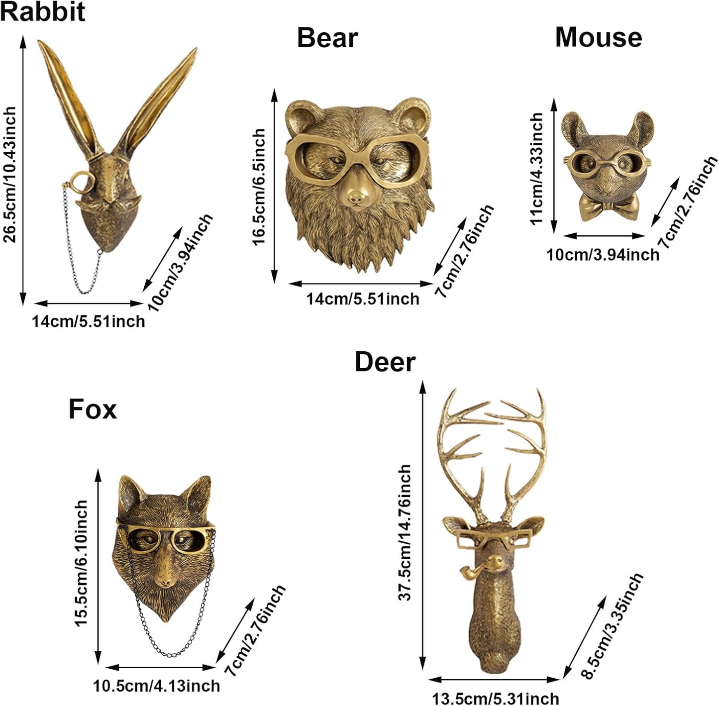 GUASDIE Animal Heads Wall Decor, Faux Deer Head Mount, Animal Sculptures Wall Decor, Resin Animal