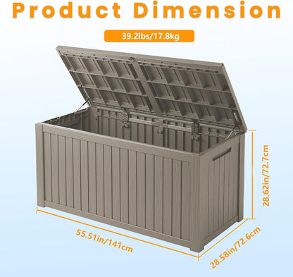 200 Gallon Resin Deck Box, Waterproof Outdoor Storage Bin for Patio Furniture, Pool Accessories