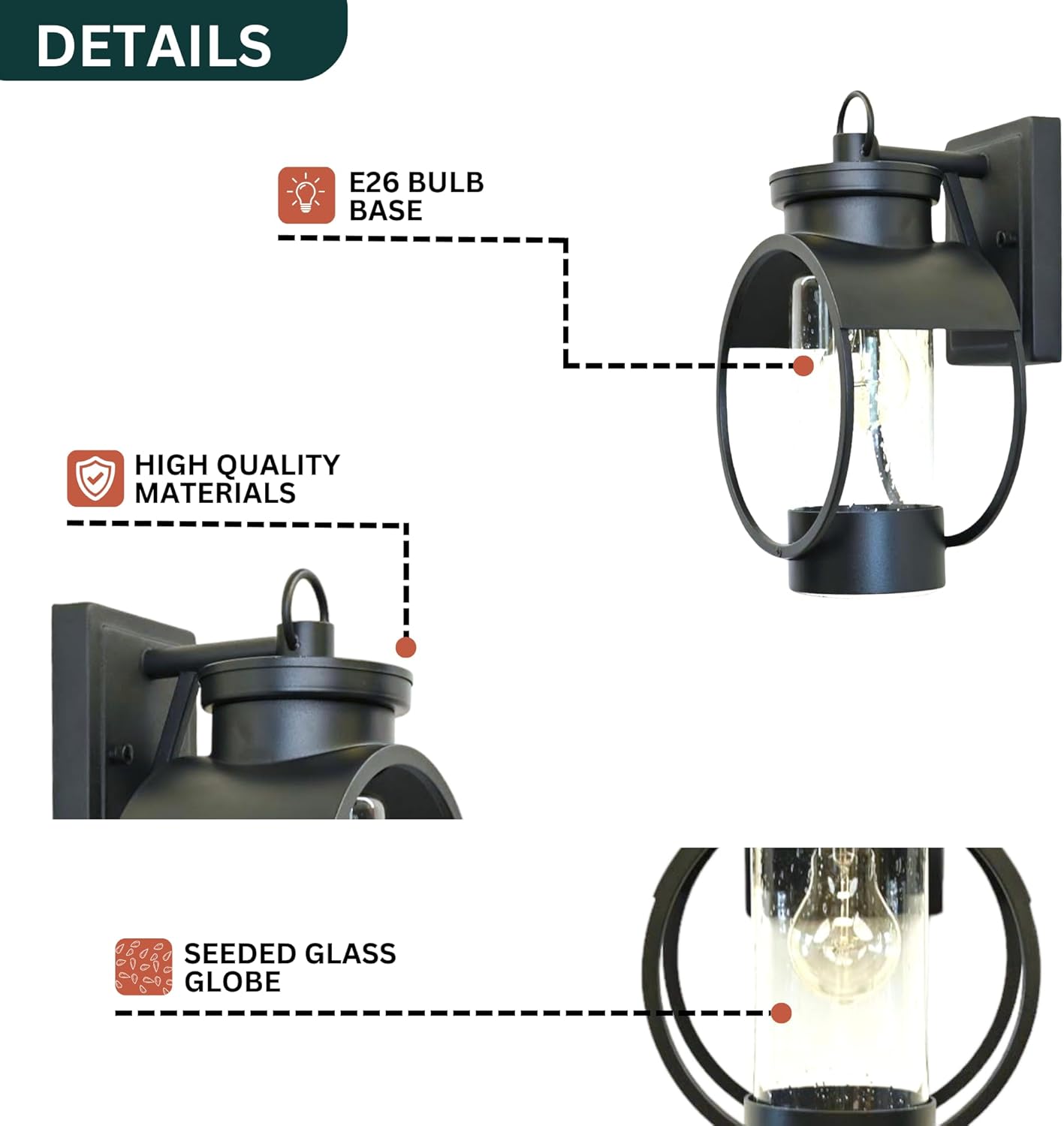 Muskoka Lifestyle Products Black Outdoor Weatherproof Wall Sconce Light Fixture, Rustic Porch