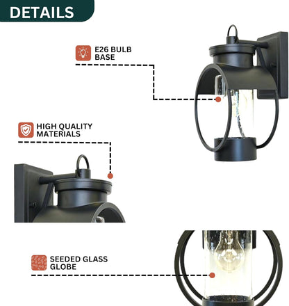 Muskoka Lifestyle Products Black Outdoor Weatherproof Wall Sconce Light Fixture, Rustic Porch