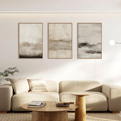 HPINUB Large Abstract Framed Canvas Wall Art Set,Minimalist Beige Gray Pastel Watercolor Wall