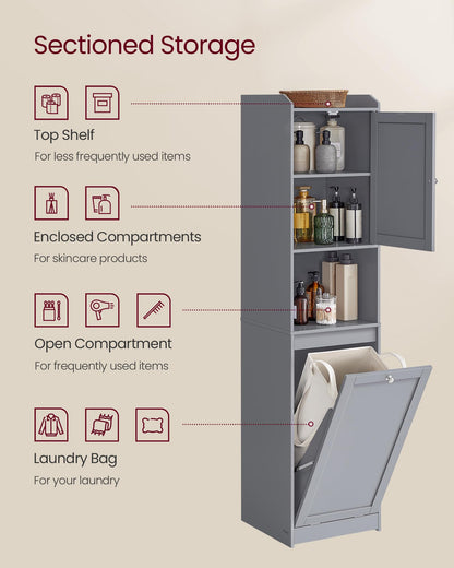 VASAGLE Tall Storage Cabinet, Storage Unit with Removable Laundry Basket, Compartment and Cabinet