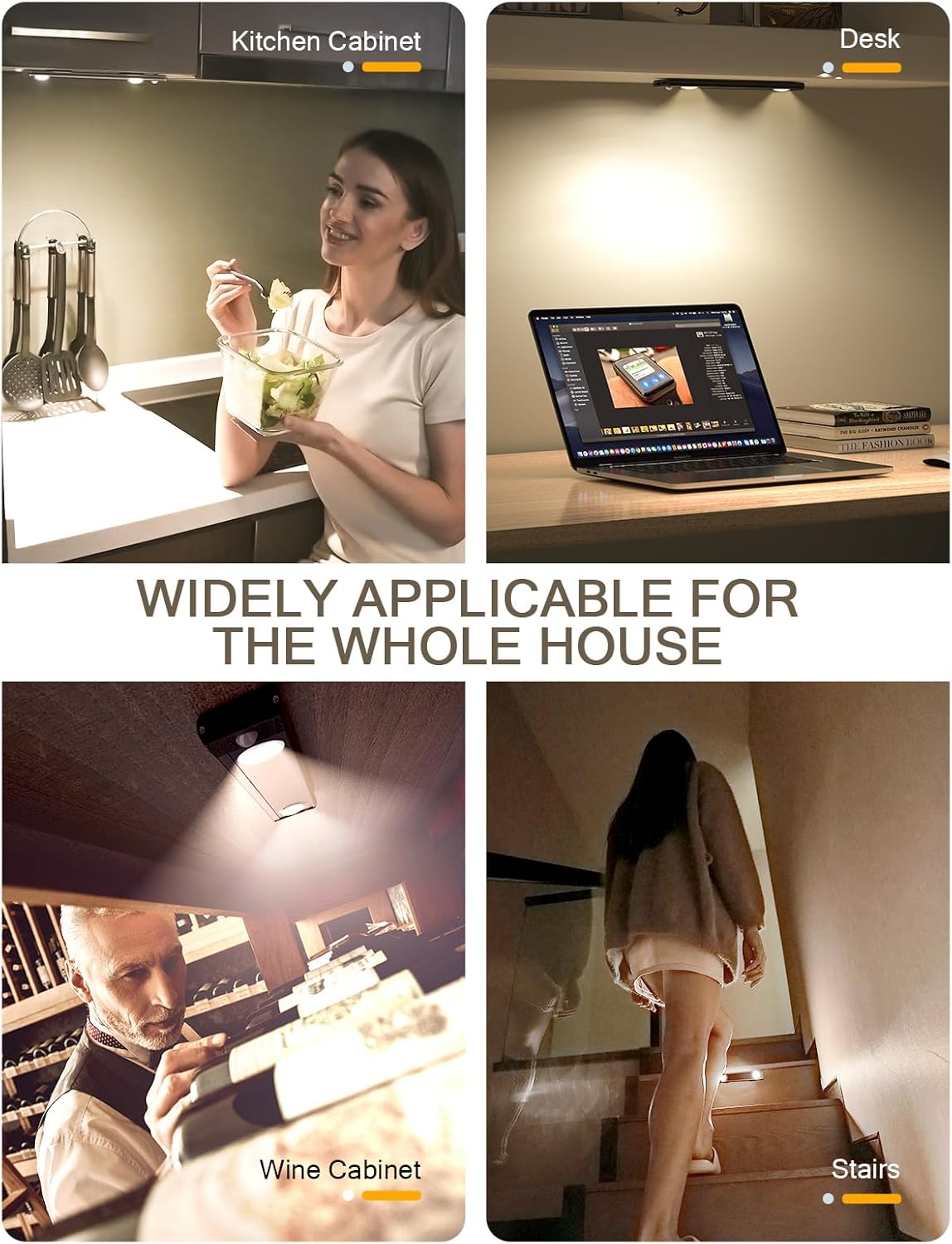 Under Cabinet Lights, Wireless Motion Sensor Light Indoor, Black 10in LED warm Lighting
