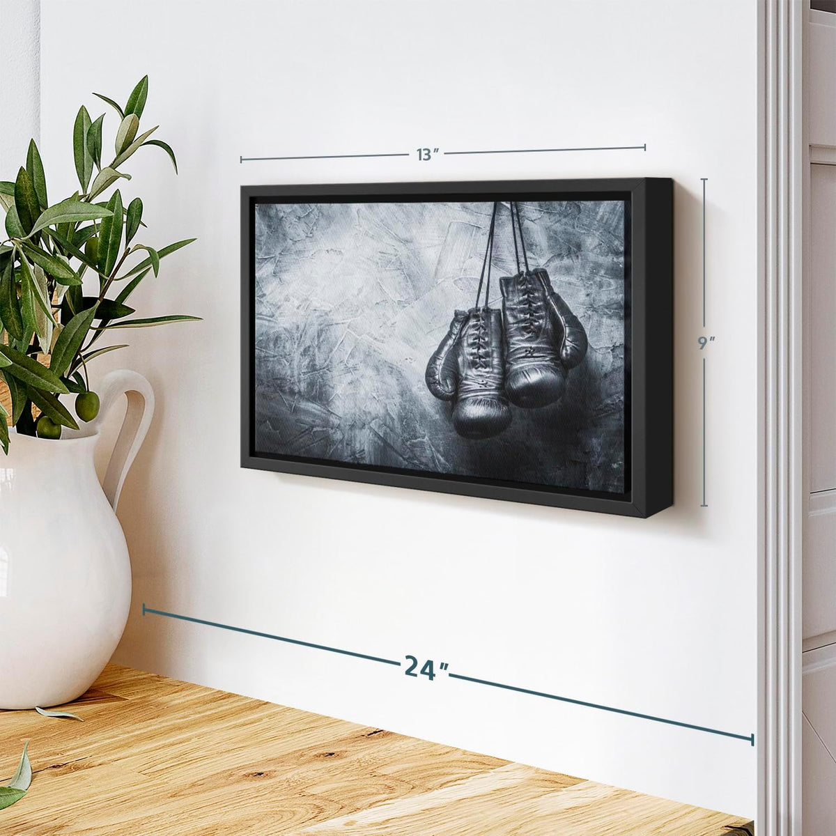 ElephantStock Boxing Gloves Wall Art - Horizontal Framed Canvas - 1-Piece Living Room Wall Decor