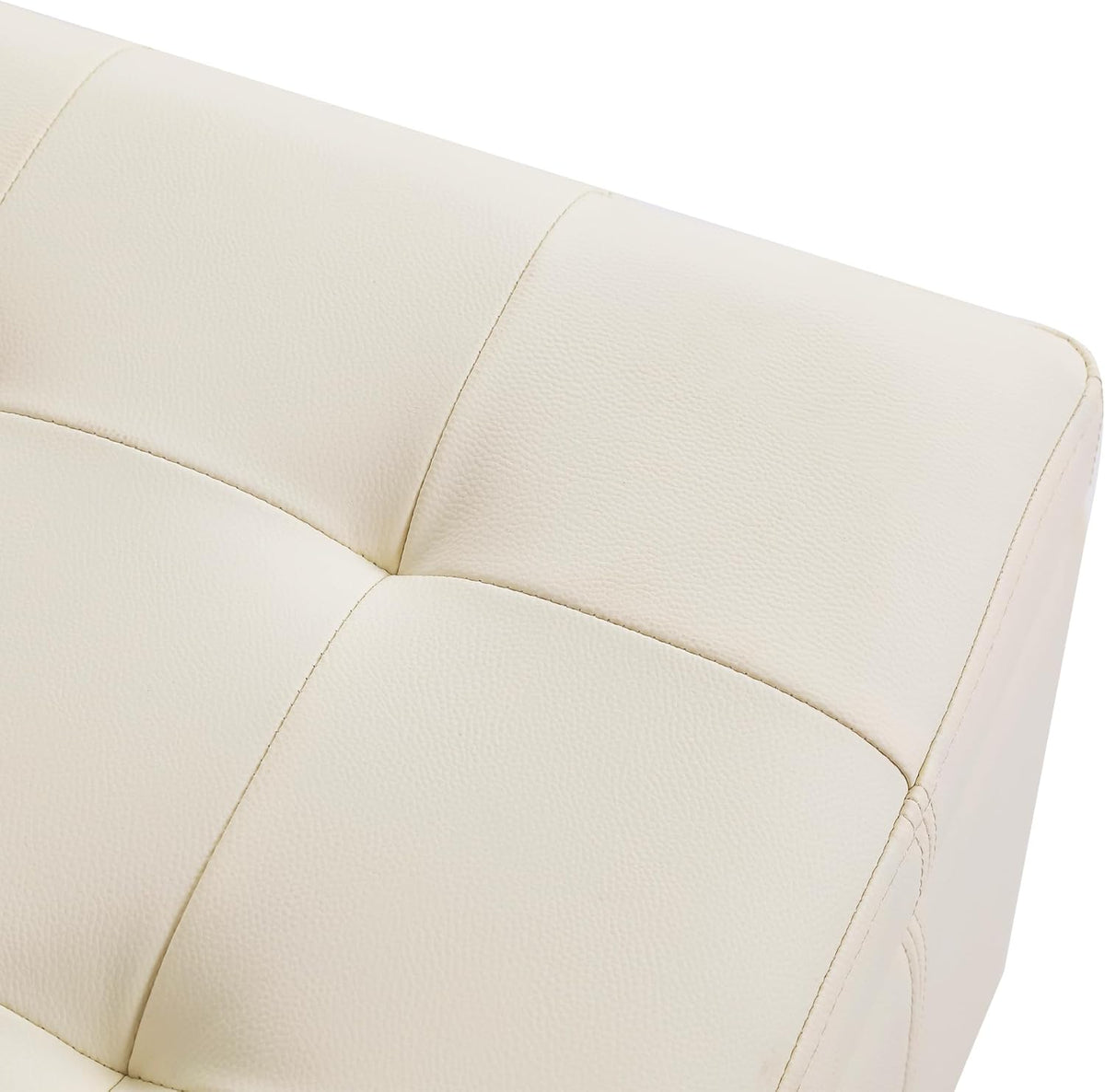 Adeco Faux Leather Storage Ottoman with Hinged Lid, 17.5 Inch High Cream White Square Cube Foot