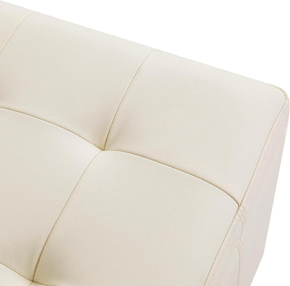 Adeco Faux Leather Storage Ottoman with Hinged Lid, 17.5 Inch High Cream White Square Cube Foot