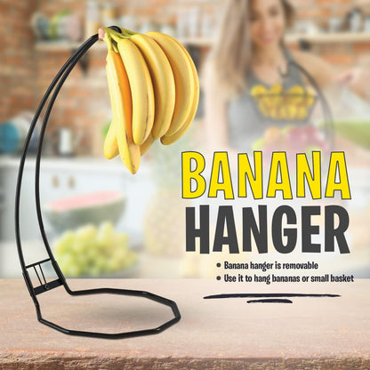 Fruit Basket with Banana Hanger and Fruit Bowl. Kitchen Counter Fruit Bowl with Banana Holder used
