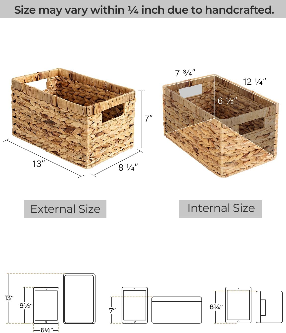 StorageWorks Wicker Basket, Baskets for Organizing, Storage Basket with Built-in Handles, Water