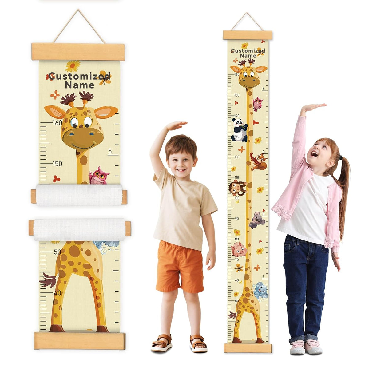 Personalized Name Growth Chart Wall Decor for Kids – Canvas Removable Height Chart Measuring Ruler