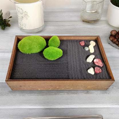 Wooden Stackable Zen Garden | Moonless Night Sand with Rake & Accessories | Minimalist Decor Gift