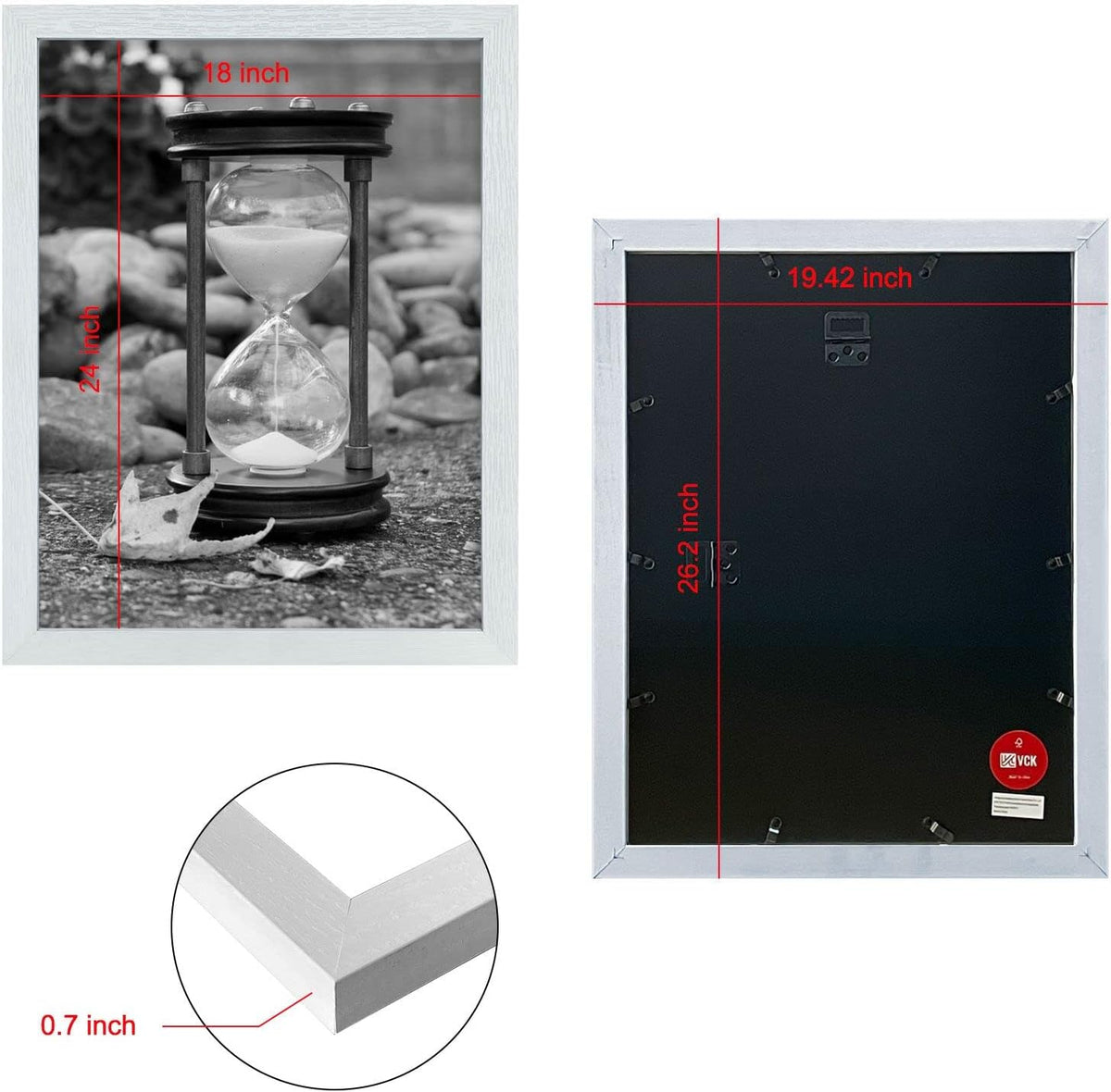 VCK 18x24 Poster Frames 3 Pack White MDF Wood and Polished Plexiglass Frame,Display Pictures in