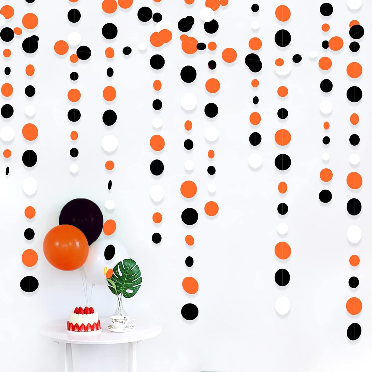 46Ft Orange Black Circle Dot Garland Black Orange and White Polka Dot Hanging Paper Streamer for