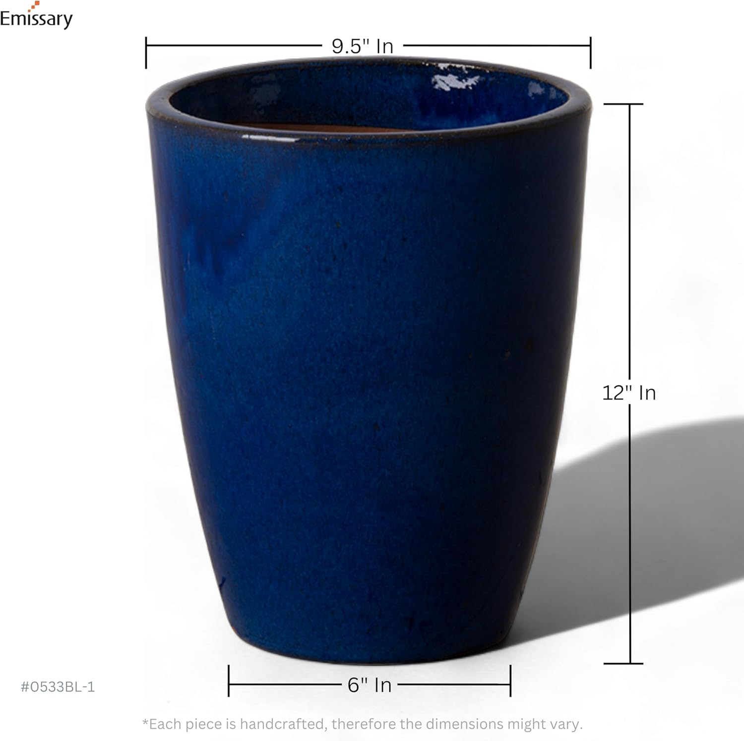 Emissary Bullet 9.5 in. Blue Ceramic Round Planter (9.5 in. L x 9.5 in. W x 12 in. H) with Drainage